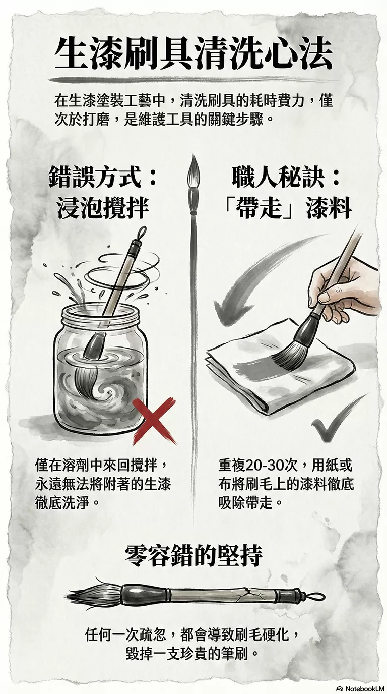 生漆塗裝過程中 清洗刷具之有感